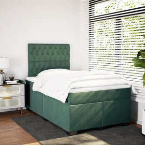 Κρεβάτι Boxspring με Στρώμα Σκούρο Πράσινο 120x190εκ. Βελούδινο - Pakobazaar