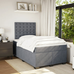 Κρεβάτι Boxspring με Στρώμα Σκούρο Γκρι 120x190 εκ. Βελούδινο - Pakobazaar