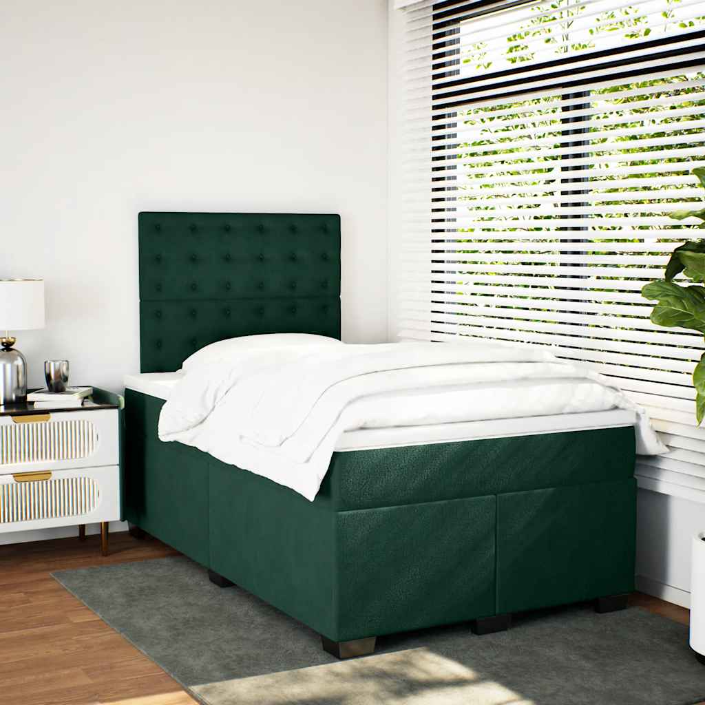Κρεβάτι Boxspring με Στρώμα Σκούρο Πράσινο 120x190εκ. Βελούδινο - Pakobazaar