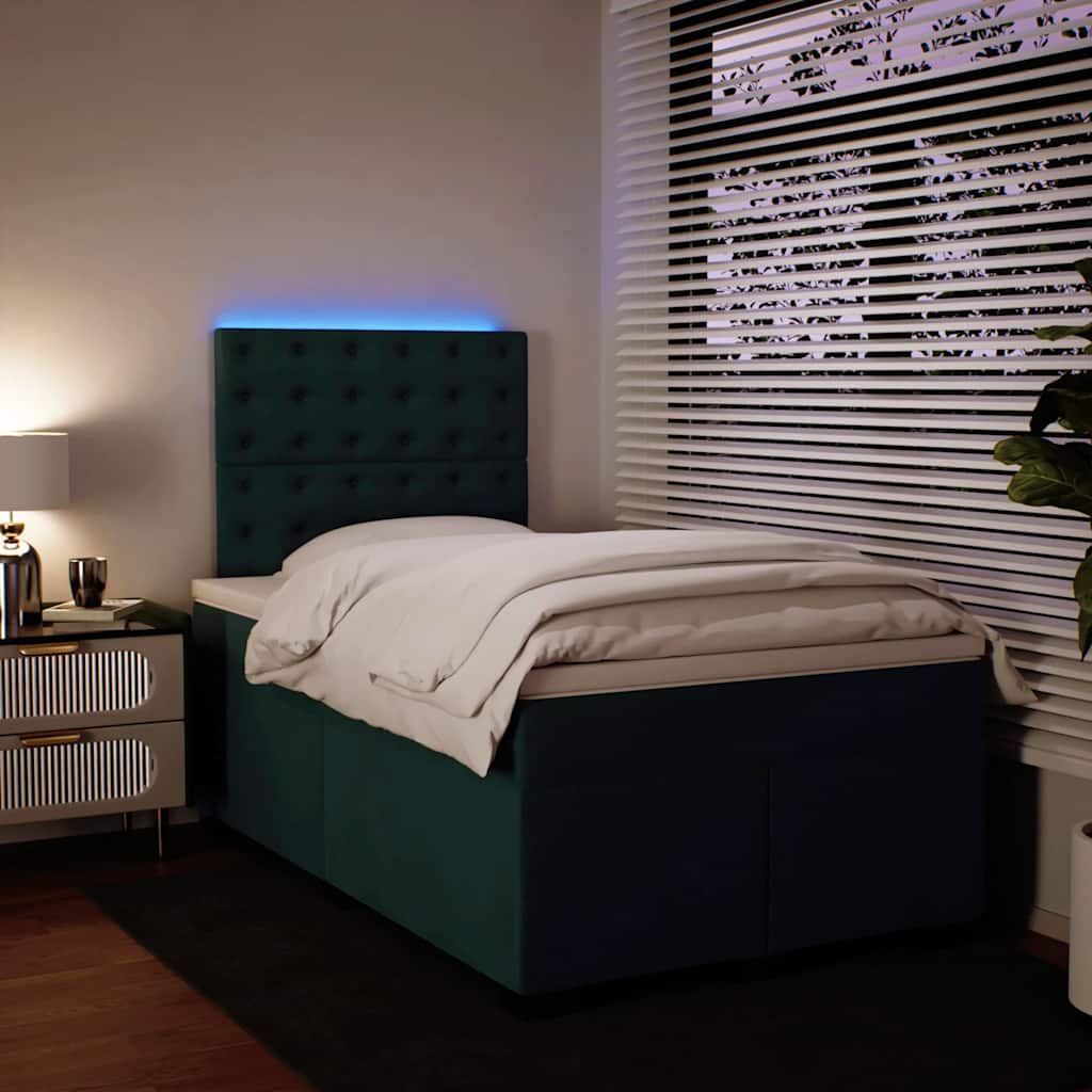Κρεβάτι Boxspring με Στρώμα Σκούρο Πράσινο 120x190εκ. Βελούδινο - Pakobazaar