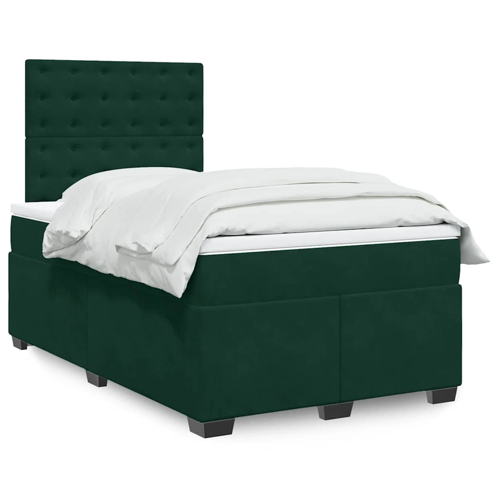 Κρεβάτι Boxspring με Στρώμα Σκούρο Πράσινο 120x190εκ. Βελούδινο - Pakobazaar