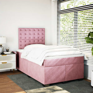 Κρεβάτι Boxspring με Στρώμα Ροζ 120x190 εκ. Βελούδινο - Pakobazaar