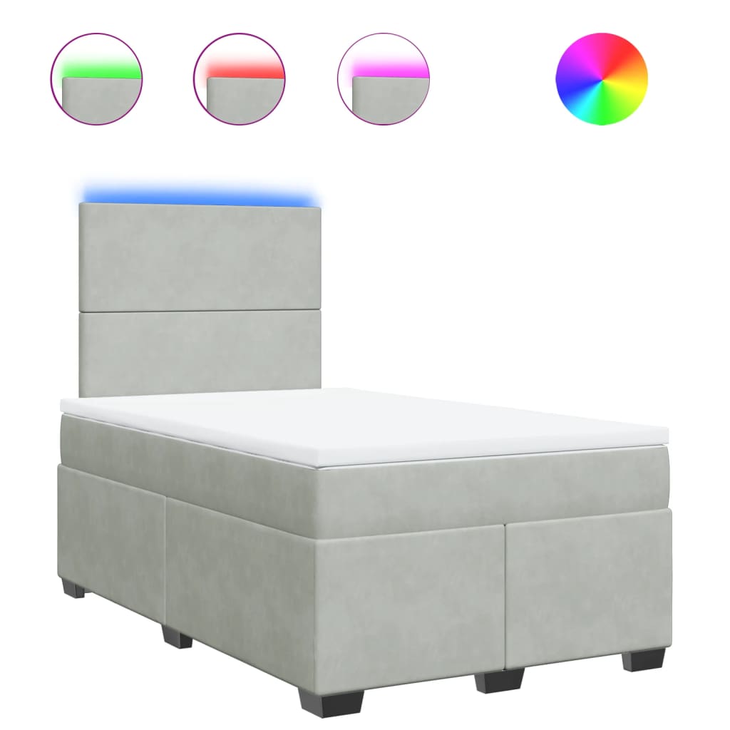 Κρεβάτι Boxspring με Στρώμα Ανοιχτό Γκρι 120x200 εκ. Βελούδινο - Pakobazaar