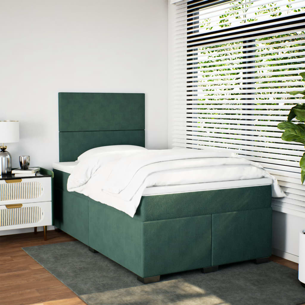 Κρεβάτι Boxspring με Στρώμα Σκούρο Πράσινο 120x200εκ. Βελούδινο - Pakobazaar