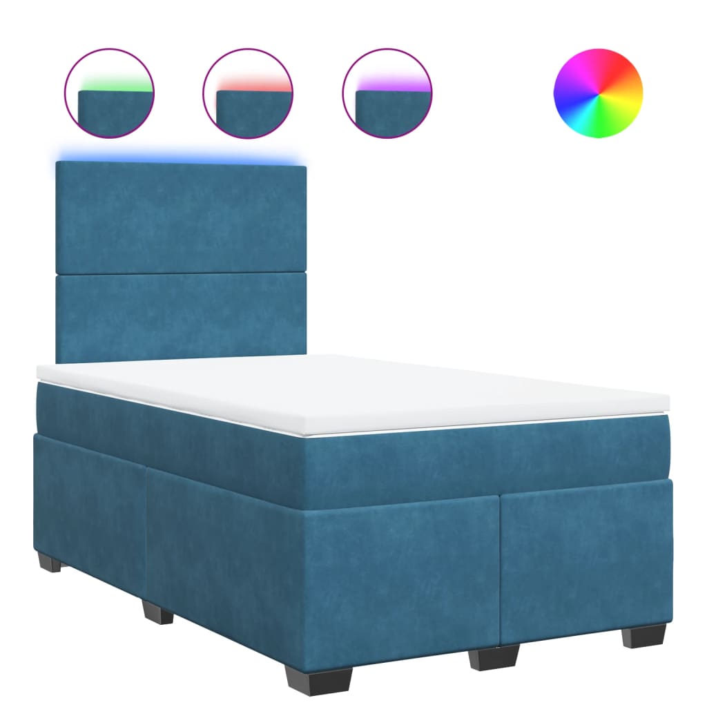 Κρεβάτι Boxspring με Στρώμα Μπλε 120x200 εκ. Βελούδινο - Pakobazaar
