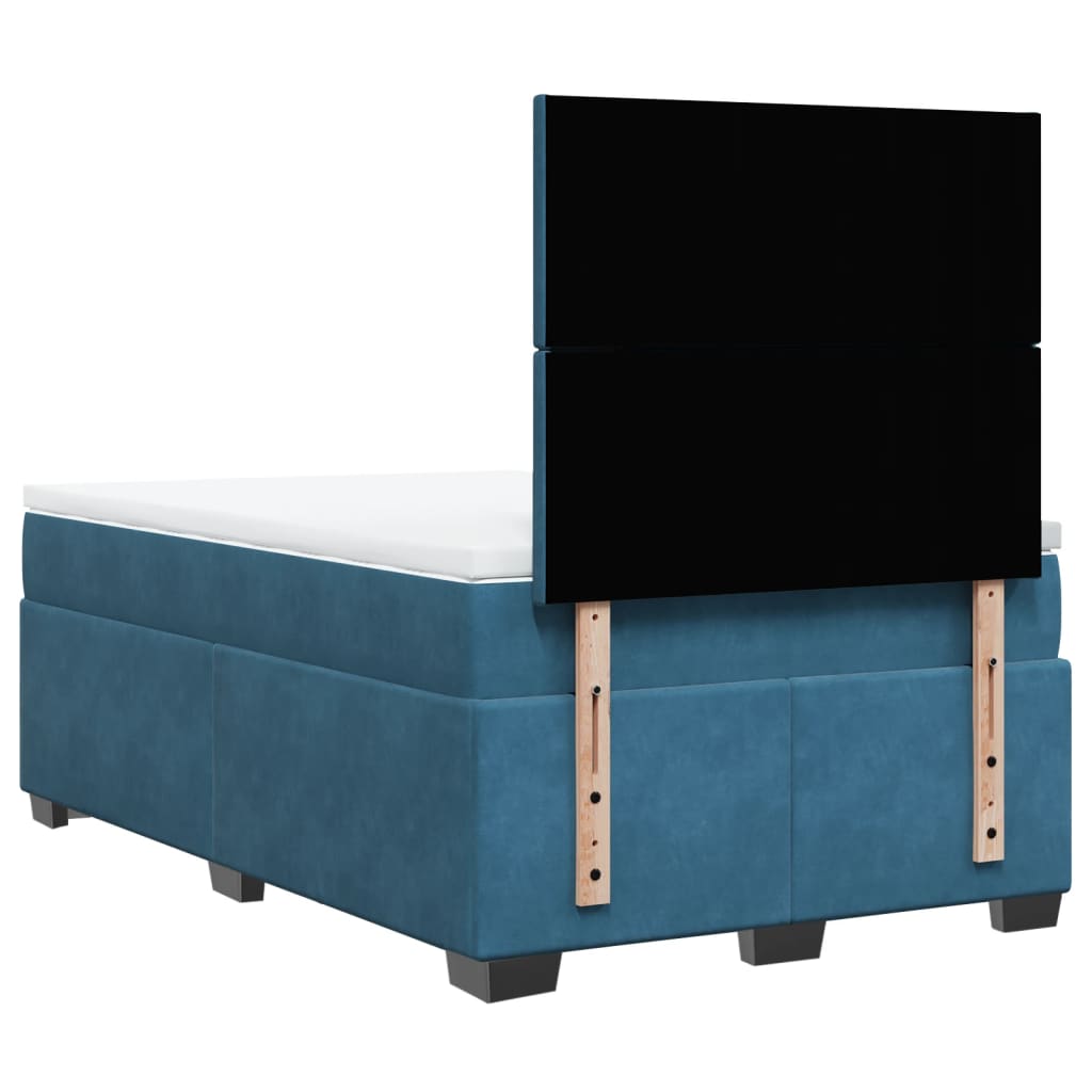 Κρεβάτι Boxspring με Στρώμα Μπλε 120x200 εκ. Βελούδινο - Pakobazaar