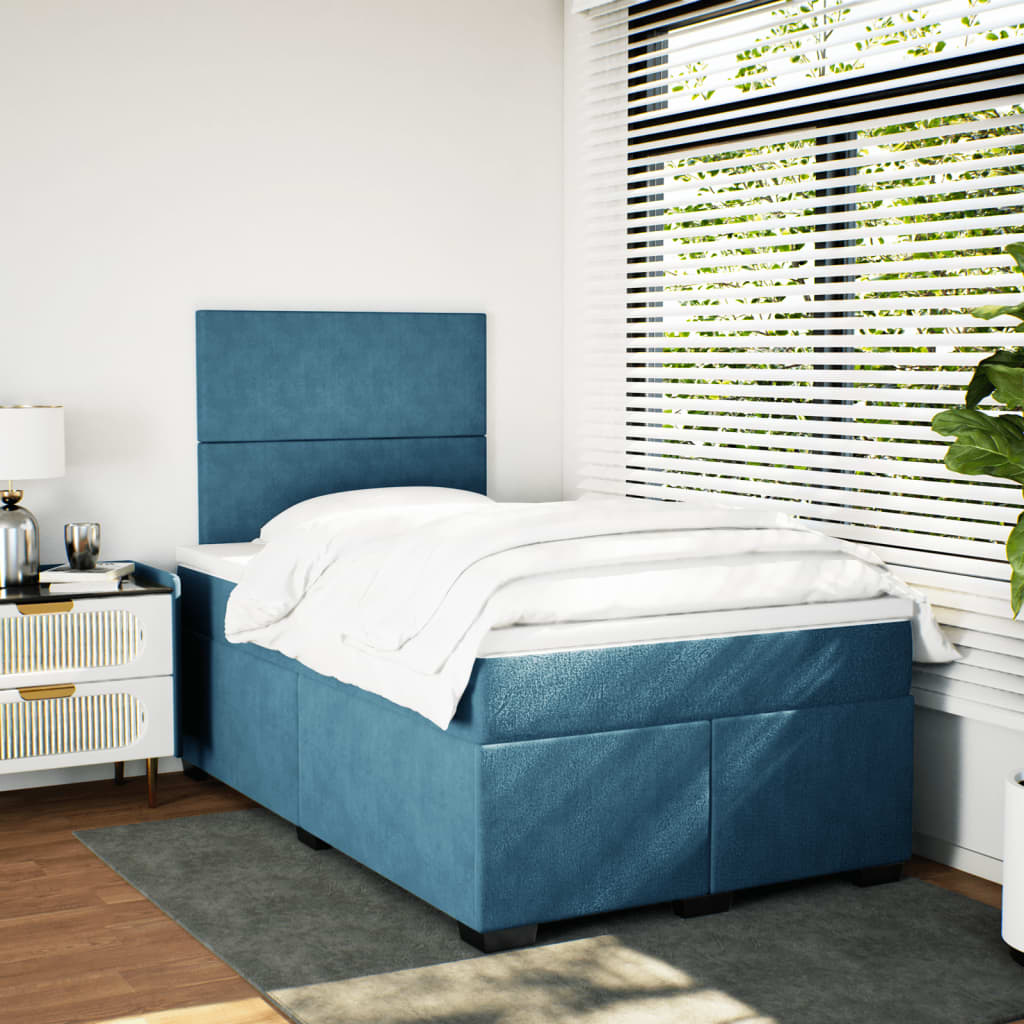 Κρεβάτι Boxspring με Στρώμα Μπλε 120x200 εκ. Βελούδινο - Pakobazaar