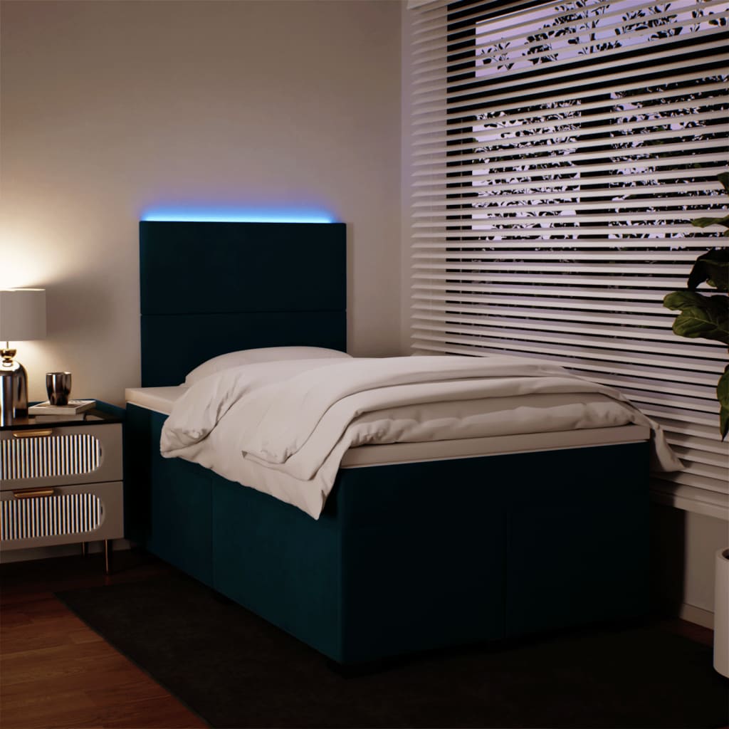 Κρεβάτι Boxspring με Στρώμα Μπλε 120x200 εκ. Βελούδινο - Pakobazaar