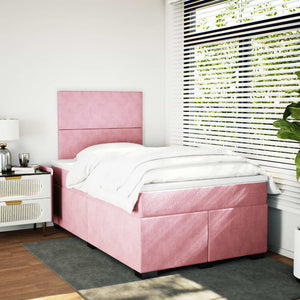 Κρεβάτι Boxspring με Στρώμα Ροζ 120x200 εκ. Βελούδινο - Pakobazaar