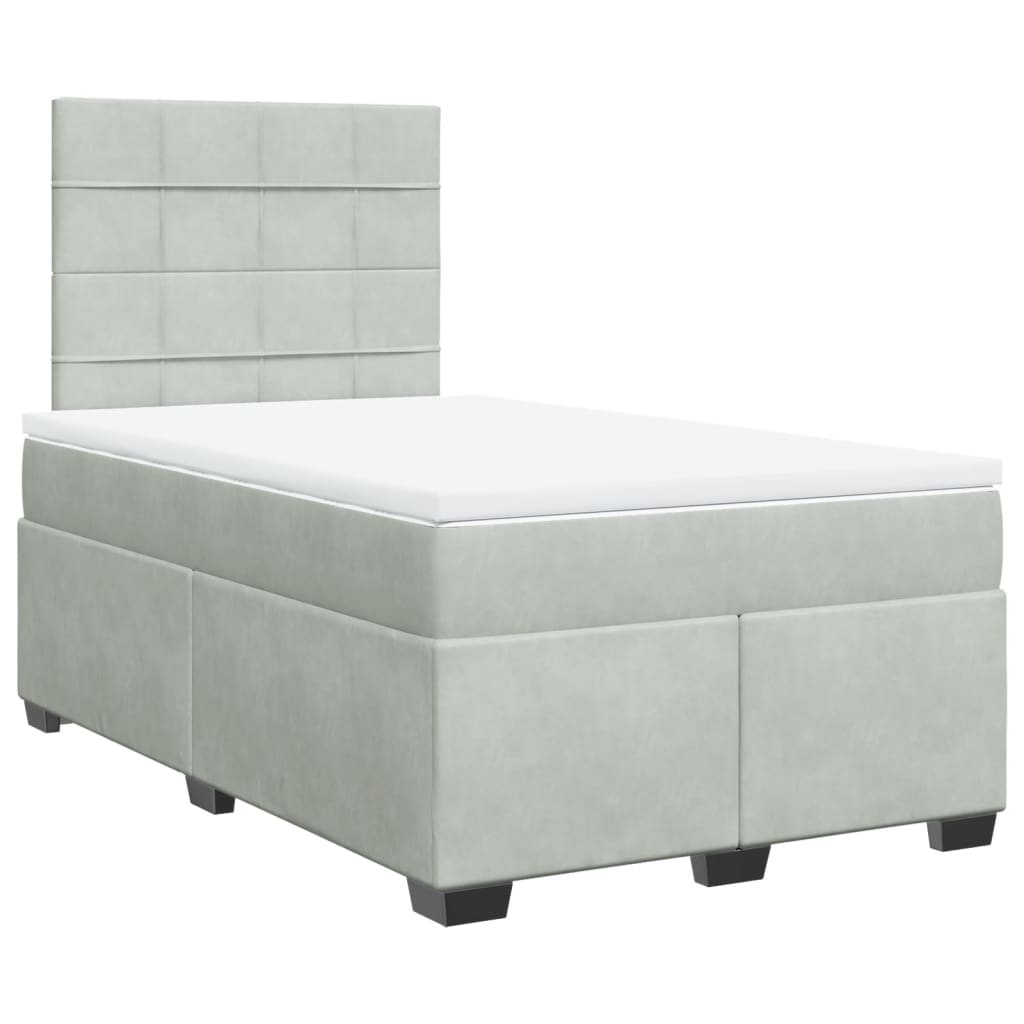 Κρεβάτι Boxspring με Στρώμα Ανοιχτό Γκρι 120x200 εκ. Βελούδινο - Pakobazaar
