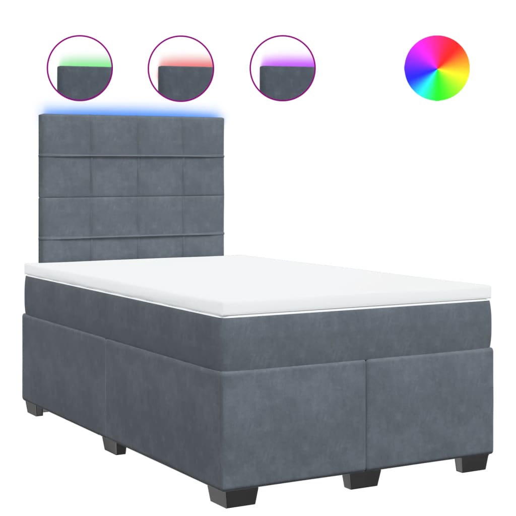 Κρεβάτι Boxspring με Στρώμα Σκούρο Γκρι 120x200 εκ. Βελούδινο - Pakobazaar
