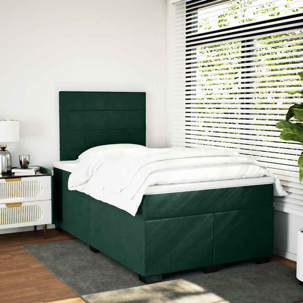 Κρεβάτι Boxspring με Στρώμα Σκούρο Πράσινο 120x200εκ. Βελούδινο - Pakobazaar