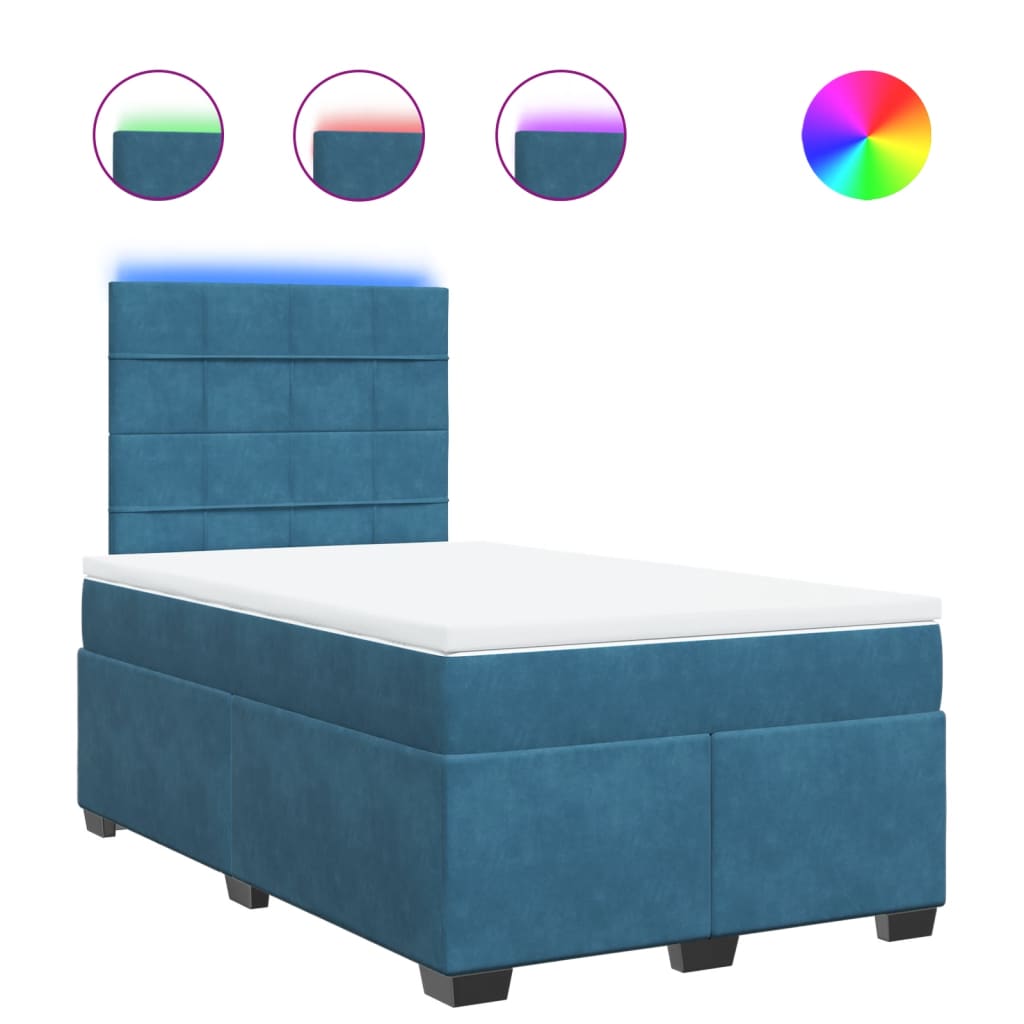 Κρεβάτι Boxspring με Στρώμα Μπλε 120x200 εκ. Βελούδινο - Pakobazaar