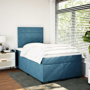 Κρεβάτι Boxspring με Στρώμα Μπλε 120x200 εκ. Βελούδινο - Pakobazaar