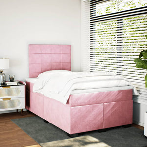 Κρεβάτι Boxspring με Στρώμα Ροζ 120x200 εκ. Βελούδινο - Pakobazaar