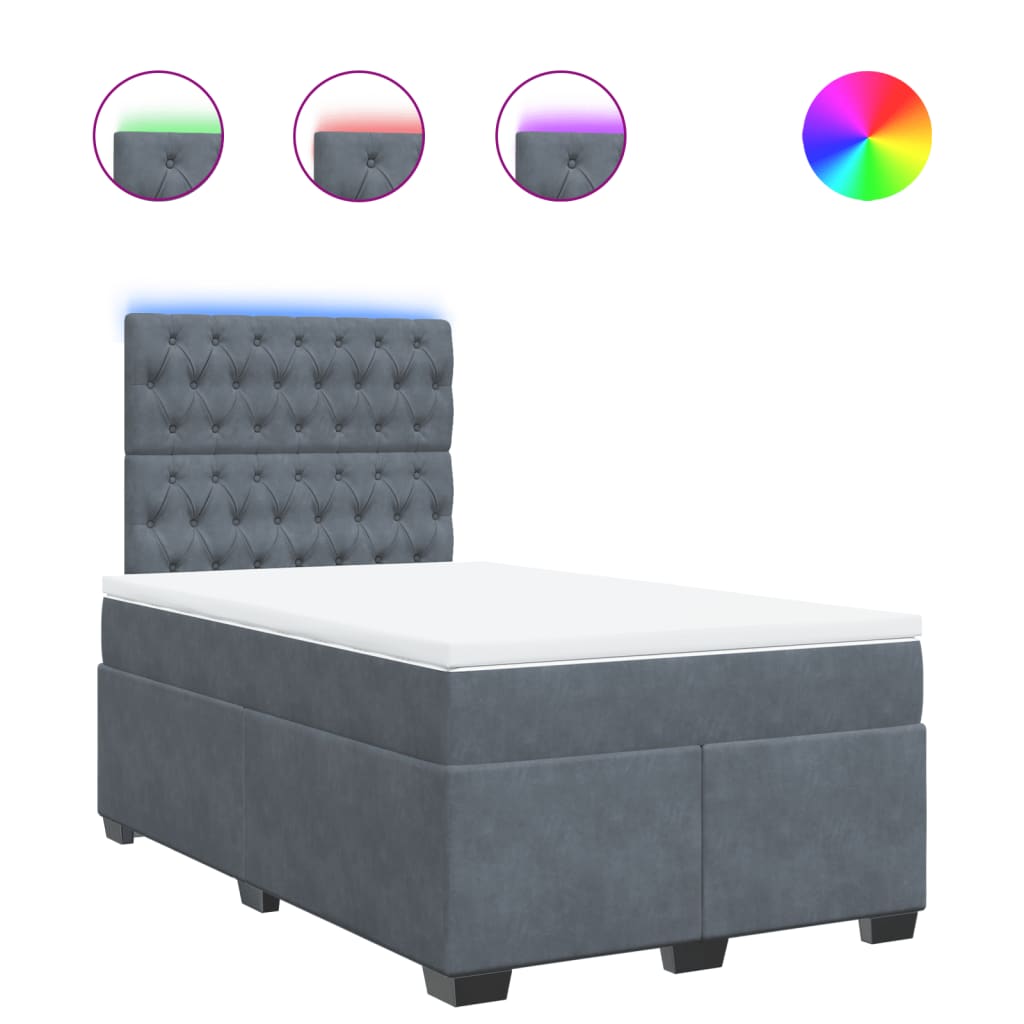 Κρεβάτι Boxspring με Στρώμα Σκούρο Γκρι 120x200 εκ. Βελούδινο - Pakobazaar