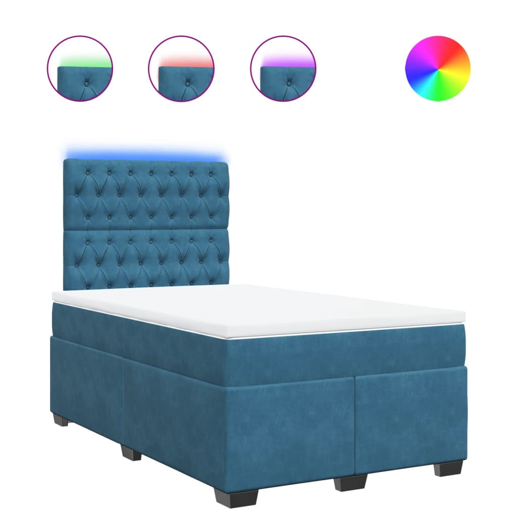 Κρεβάτι Boxspring με Στρώμα Μπλε 120x200 εκ. Βελούδινο - Pakobazaar