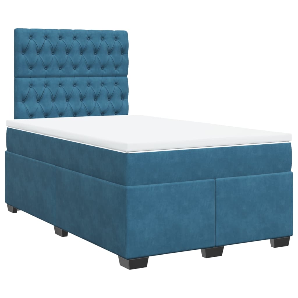 Κρεβάτι Boxspring με Στρώμα Μπλε 120x200 εκ. Βελούδινο - Pakobazaar