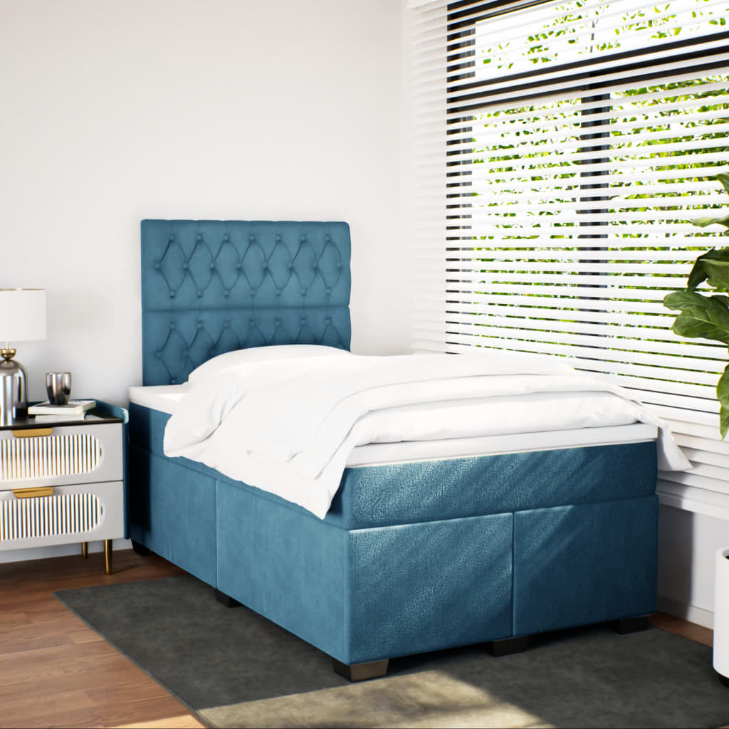 Κρεβάτι Boxspring με Στρώμα Μπλε 120x200 εκ. Βελούδινο - Pakobazaar