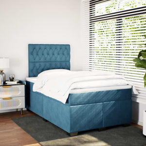 Κρεβάτι Boxspring με Στρώμα Μπλε 120x200 εκ. Βελούδινο - Pakobazaar