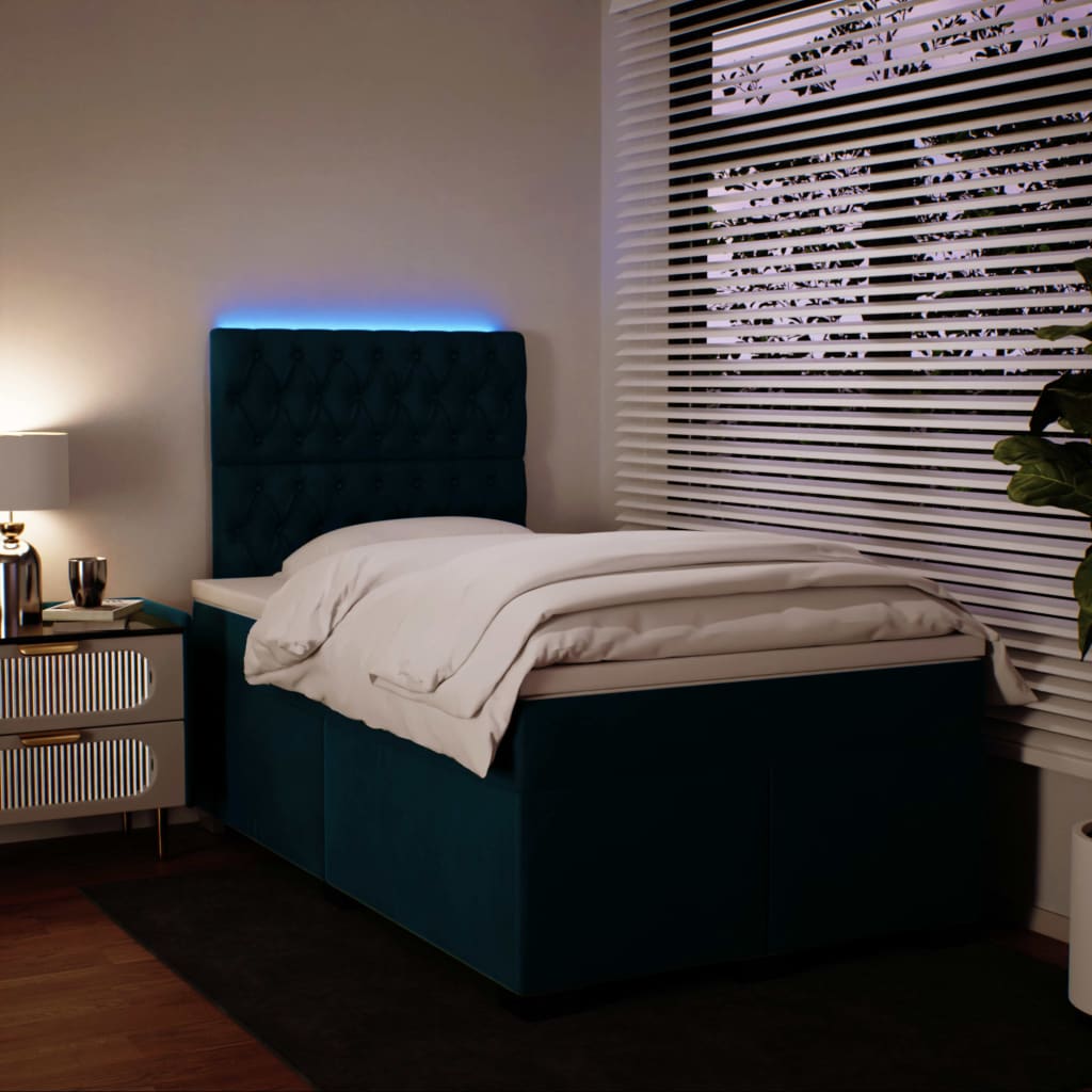 Κρεβάτι Boxspring με Στρώμα Μπλε 120x200 εκ. Βελούδινο - Pakobazaar
