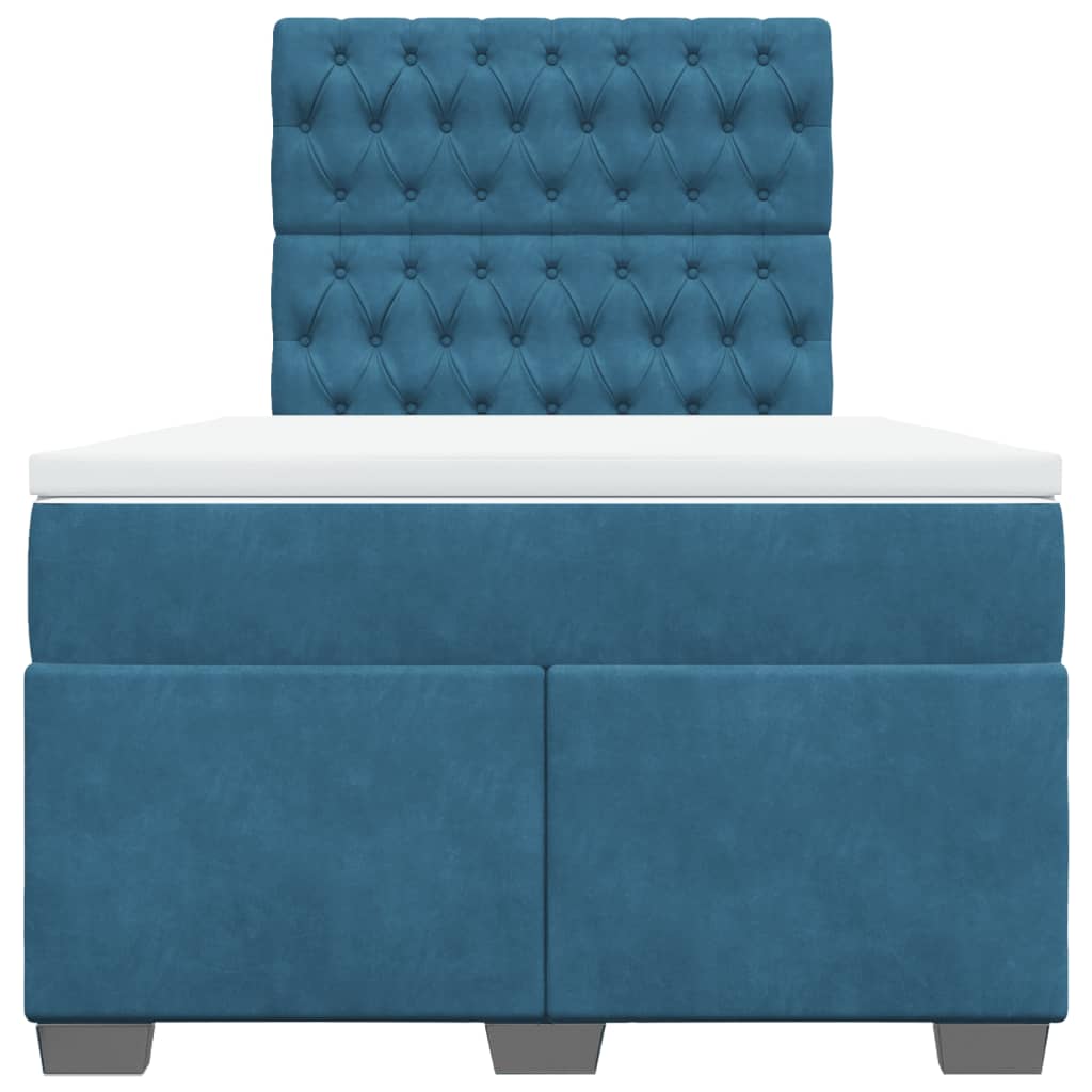 Κρεβάτι Boxspring με Στρώμα Μπλε 120x200 εκ. Βελούδινο - Pakobazaar
