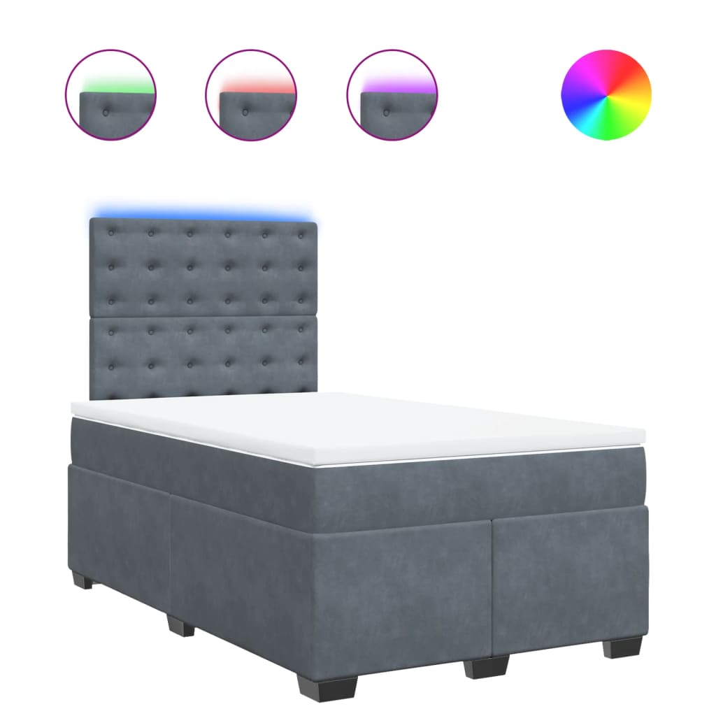 Κρεβάτι Boxspring με Στρώμα Σκούρο Γκρι 120x200 εκ. Βελούδινο - Pakobazaar