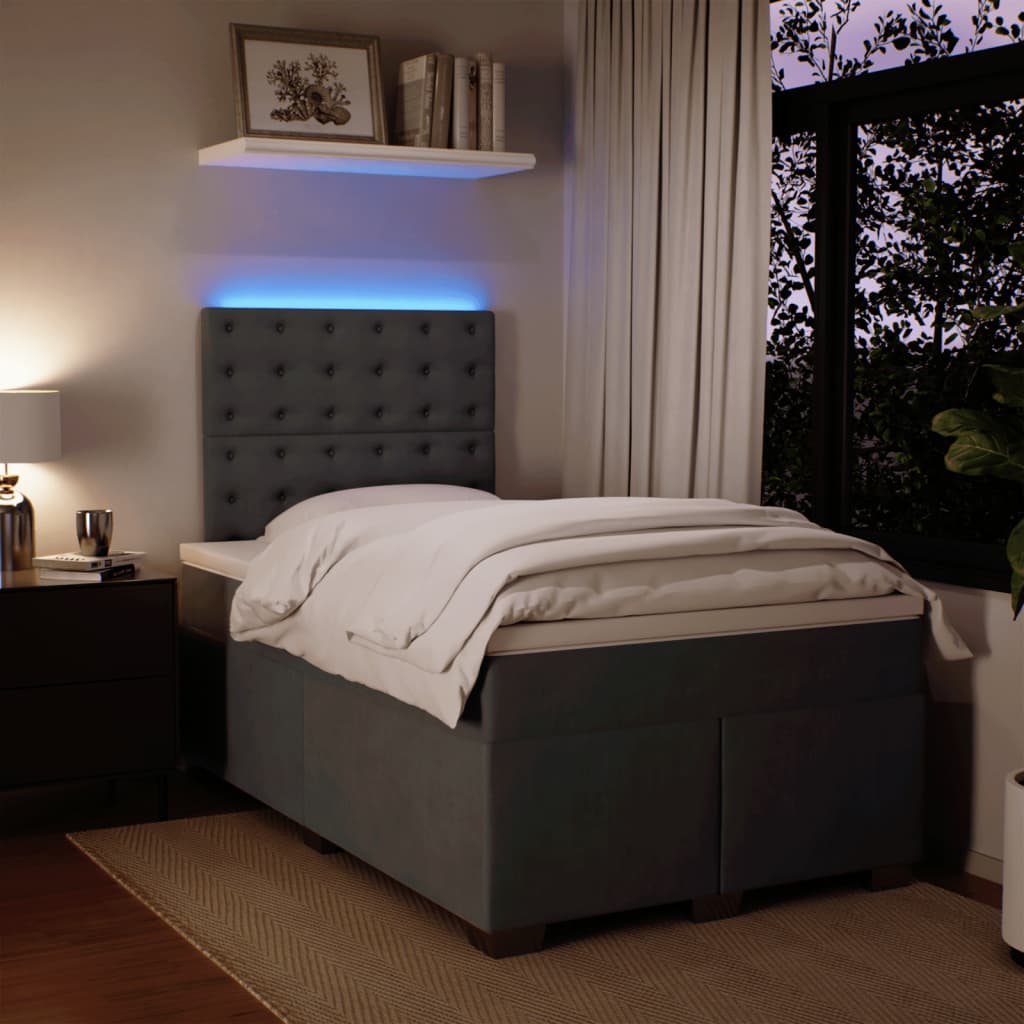 Κρεβάτι Boxspring με Στρώμα Σκούρο Γκρι 120x200 εκ. Βελούδινο - Pakobazaar