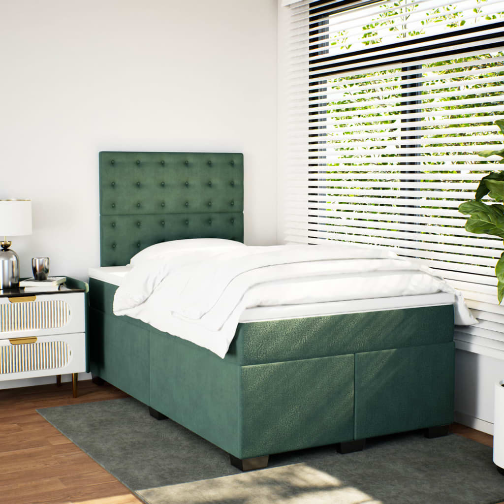 Κρεβάτι Boxspring με Στρώμα Σκούρο Πράσινο 120x200εκ. Βελούδινο - Pakobazaar