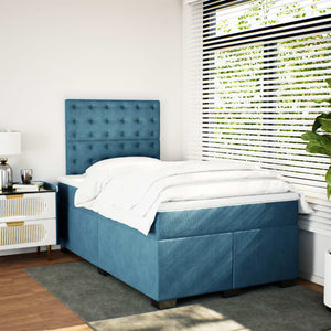 Κρεβάτι Boxspring με Στρώμα Μπλε 120x200 εκ. Βελούδινο - Pakobazaar