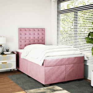 Κρεβάτι Boxspring με Στρώμα Ροζ 120x200 εκ. Βελούδινο - Pakobazaar