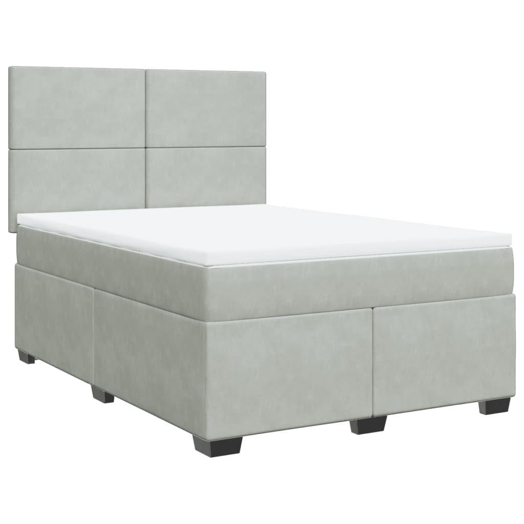Κρεβάτι Boxspring με Στρώμα Ανοιχτό Γκρι 140x190 εκ. Βελούδινο - Pakobazaar