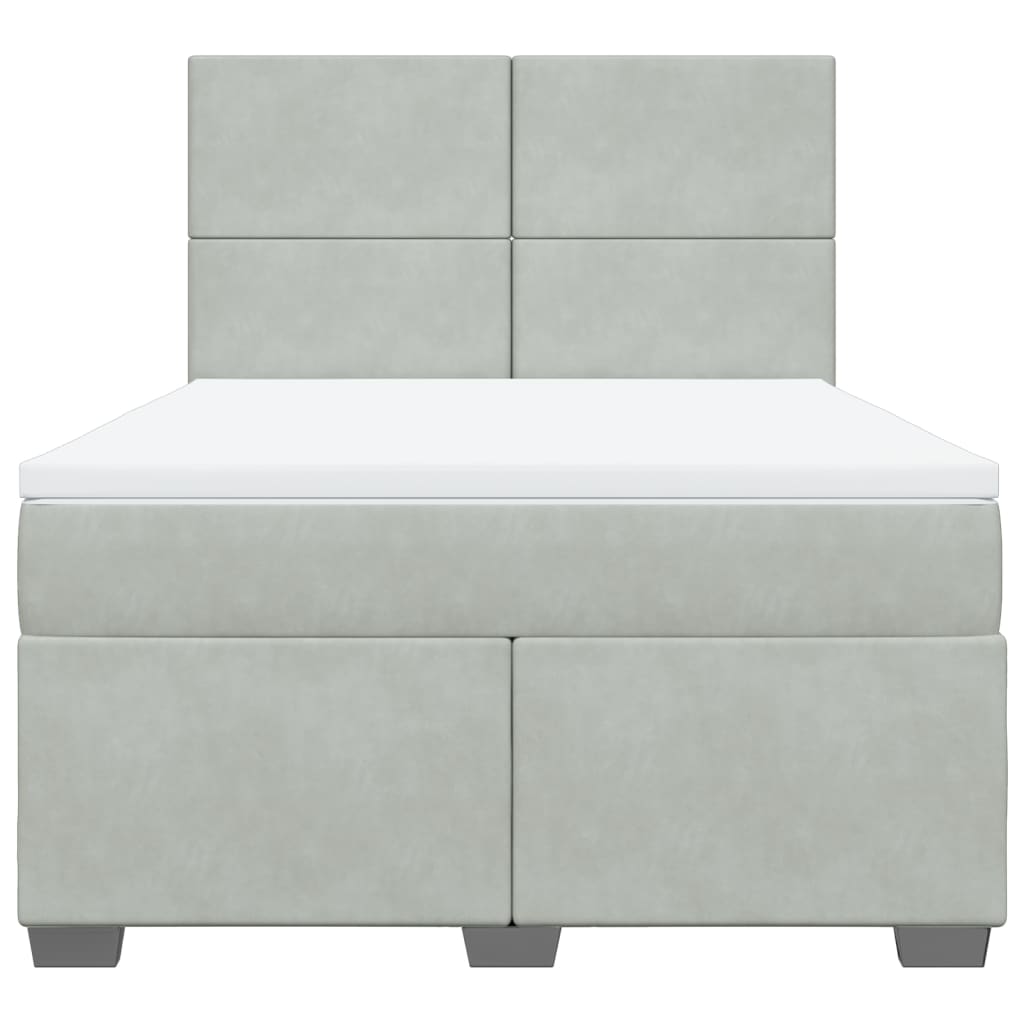 Κρεβάτι Boxspring με Στρώμα Ανοιχτό Γκρι 140x190 εκ. Βελούδινο - Pakobazaar