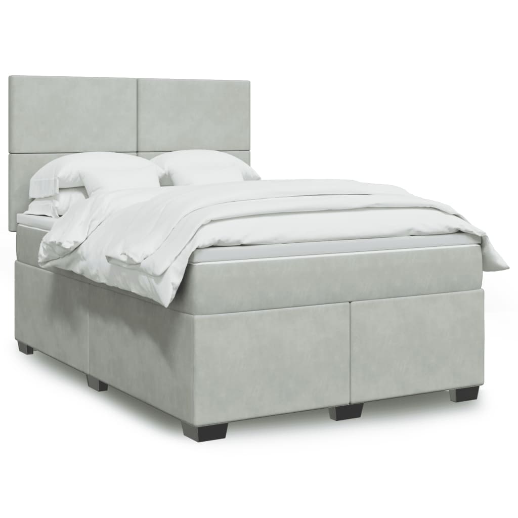 Κρεβάτι Boxspring με Στρώμα Ανοιχτό Γκρι 140x190 εκ. Βελούδινο - Pakobazaar