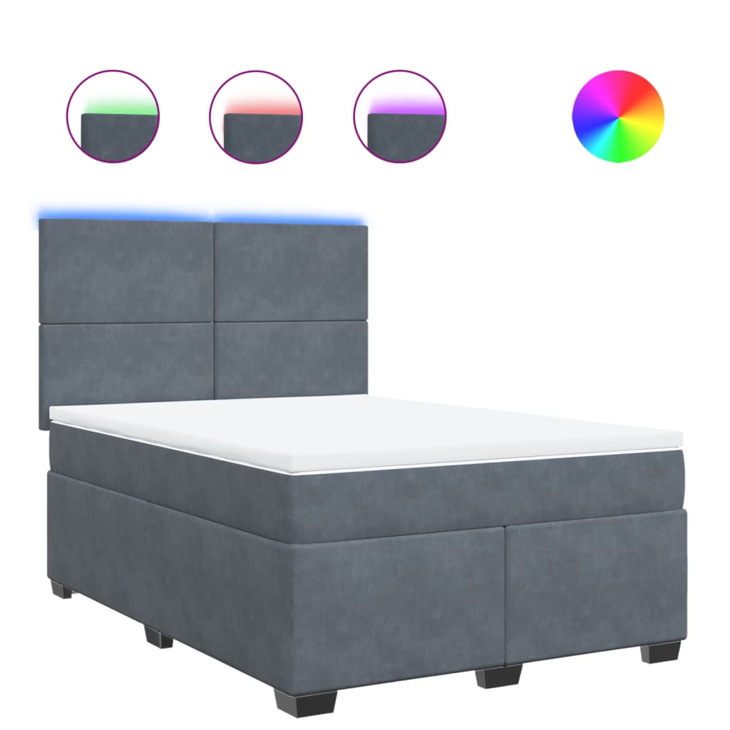 Κρεβάτι Boxspring με Στρώμα Σκούρο Γκρι 140x190 εκ. Βελούδινο - Pakobazaar