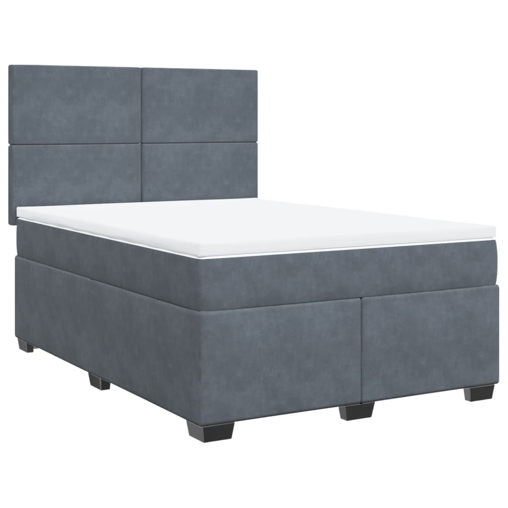 Κρεβάτι Boxspring με Στρώμα Σκούρο Γκρι 140x190 εκ. Βελούδινο - Pakobazaar