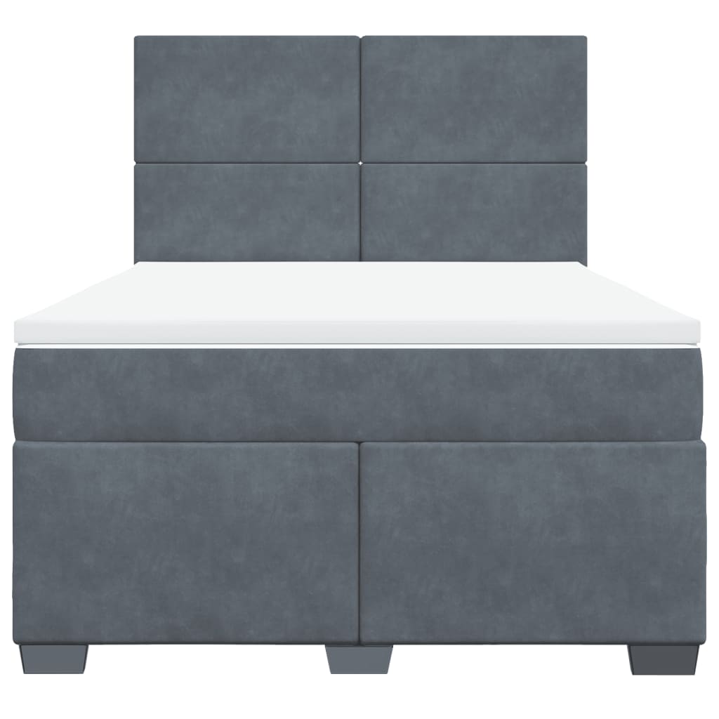 Κρεβάτι Boxspring με Στρώμα Σκούρο Γκρι 140x190 εκ. Βελούδινο - Pakobazaar