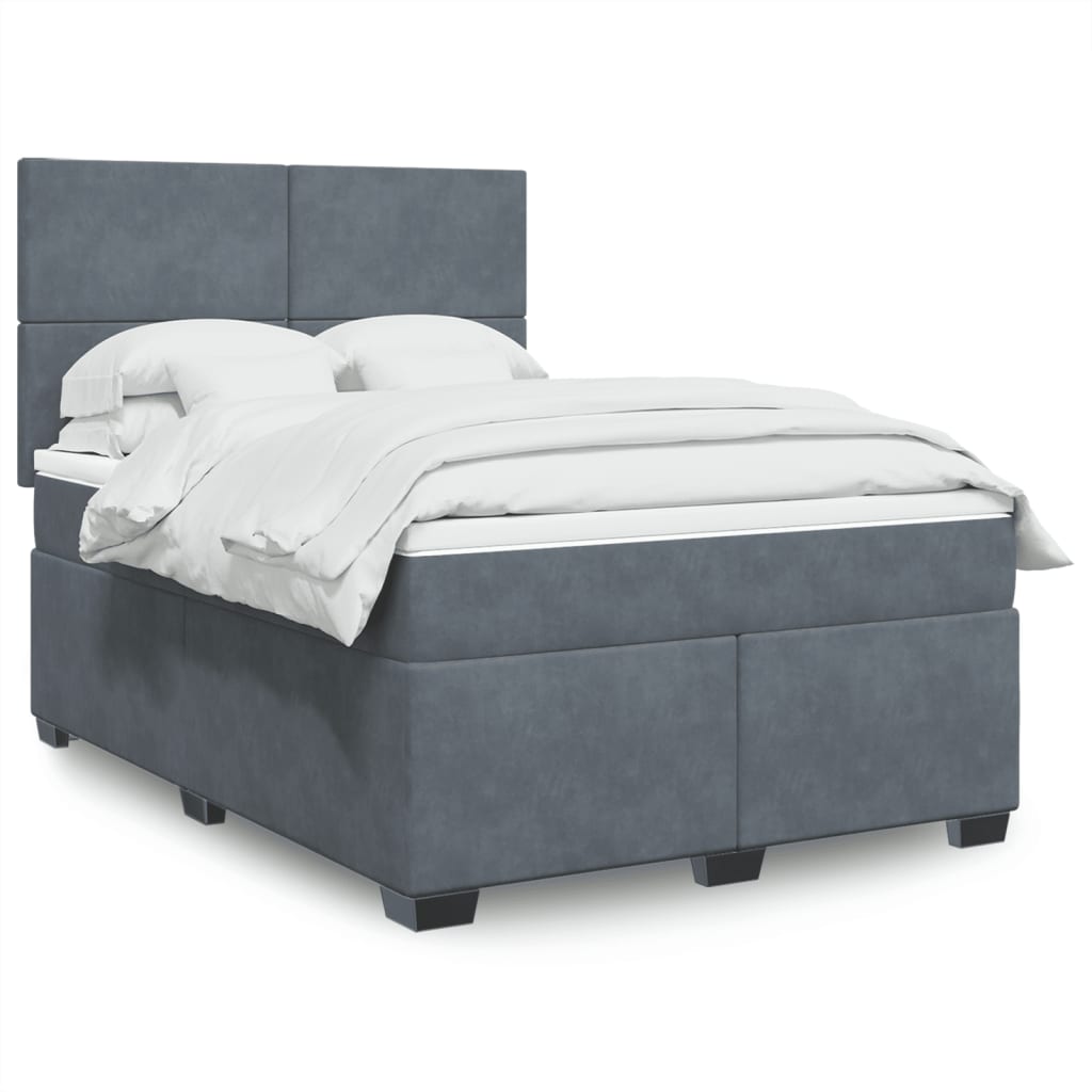 Κρεβάτι Boxspring με Στρώμα Σκούρο Γκρι 140x190 εκ. Βελούδινο - Pakobazaar