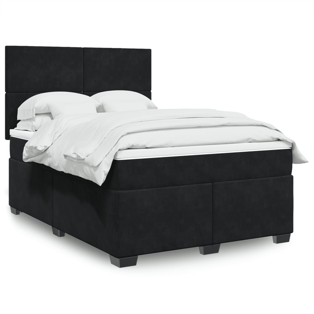 Κρεβάτι Boxspring με Στρώμα Μαύρο 140x190 εκ. Βελούδινο - Pakobazaar