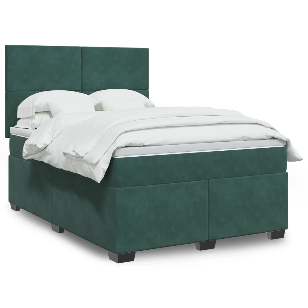 Κρεβάτι Boxspring με Στρώμα Σκούρο Πράσινο 140x190εκ. Βελούδινο - Pakobazaar