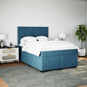 Κρεβάτι Boxspring με Στρώμα Μπλε 140x190 εκ. Βελούδινο