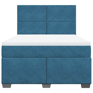 Κρεβάτι Boxspring με Στρώμα Μπλε 140x190 εκ. Βελούδινο