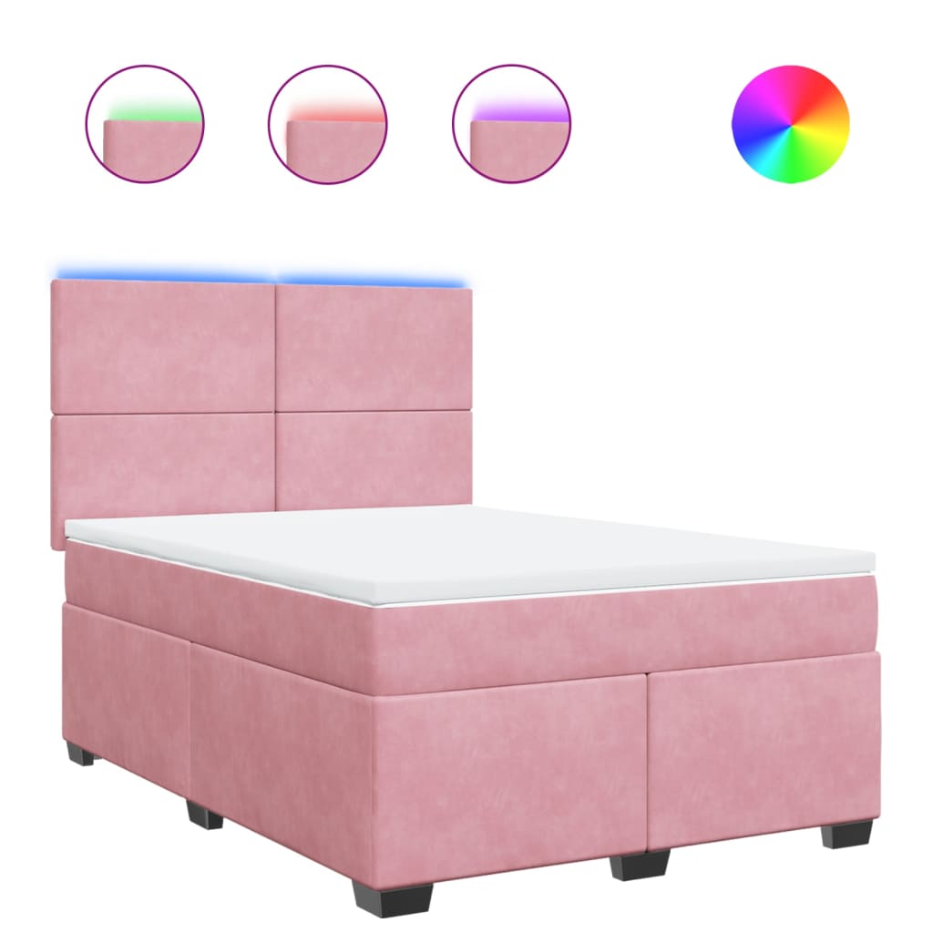 Κρεβάτι Boxspring με Στρώμα Ροζ 140x190 εκ. Βελούδινο - Pakobazaar