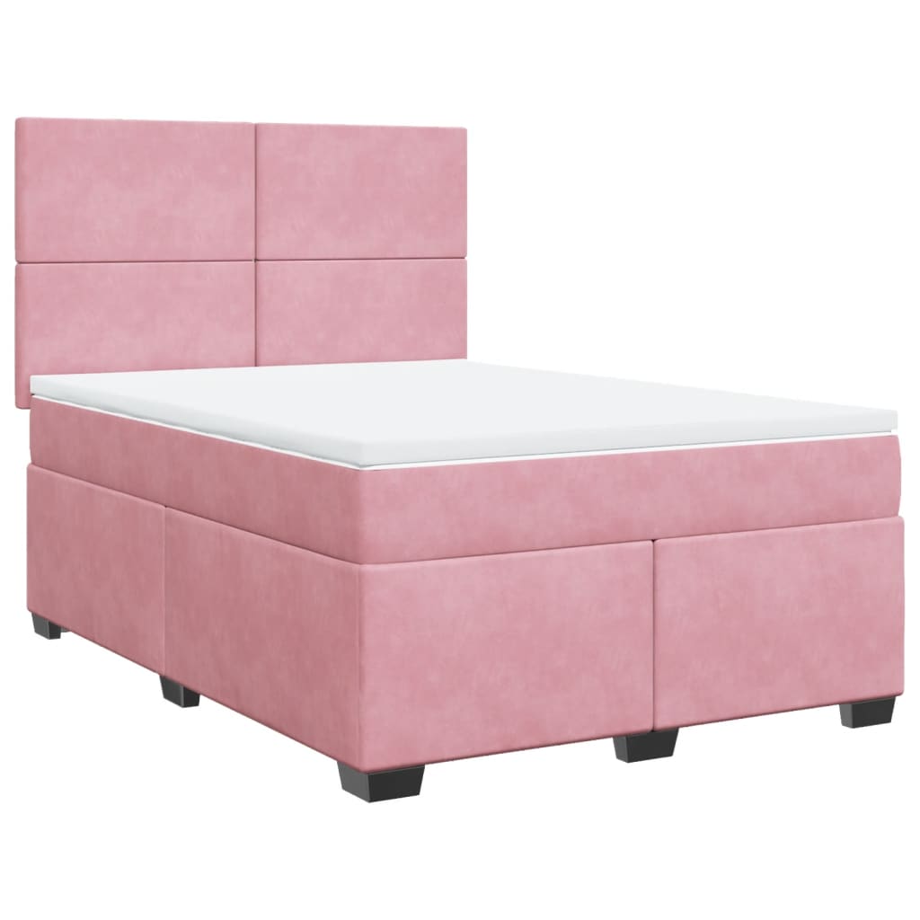Κρεβάτι Boxspring με Στρώμα Ροζ 140x190 εκ. Βελούδινο - Pakobazaar