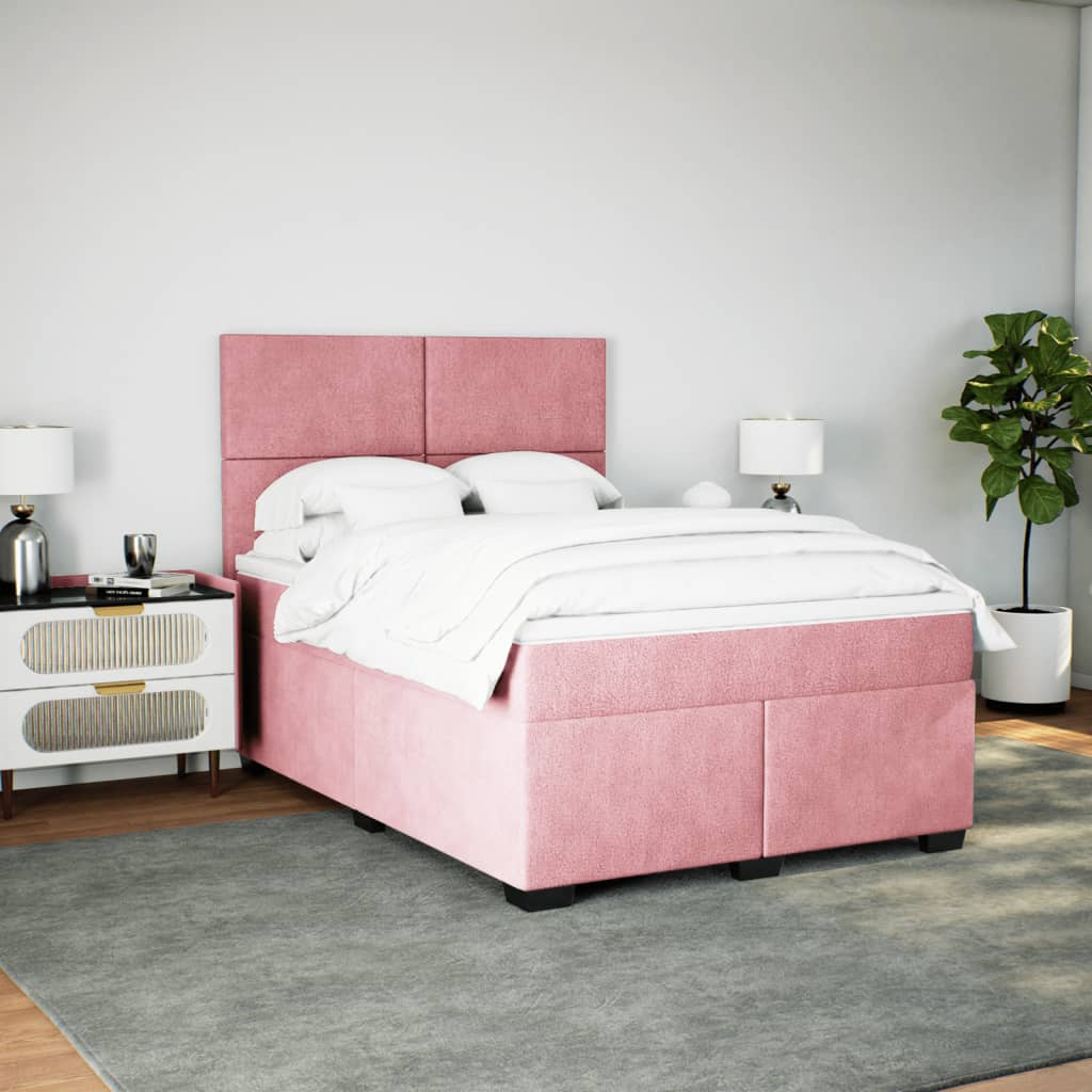 Κρεβάτι Boxspring με Στρώμα Ροζ 140x190 εκ. Βελούδινο - Pakobazaar