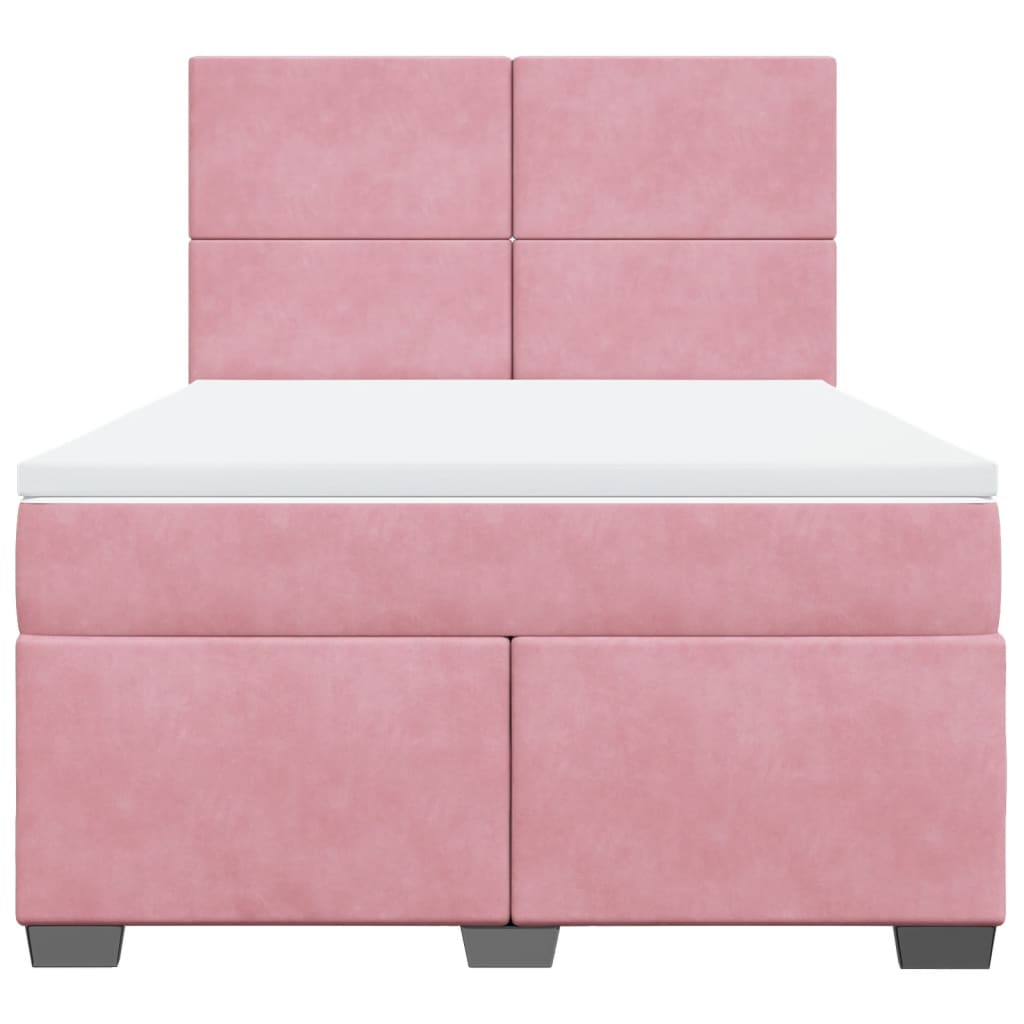 Κρεβάτι Boxspring με Στρώμα Ροζ 140x190 εκ. Βελούδινο - Pakobazaar