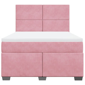 Κρεβάτι Boxspring με Στρώμα Ροζ 140x190 εκ. Βελούδινο - Pakobazaar