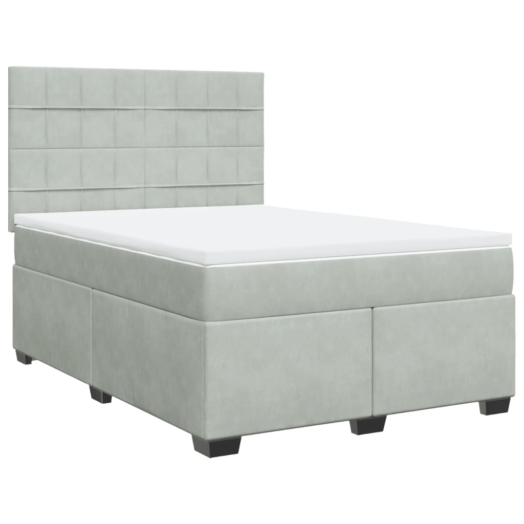 Κρεβάτι Boxspring με Στρώμα Ανοιχτό Γκρι 140x190 εκ. Βελούδινο - Pakobazaar