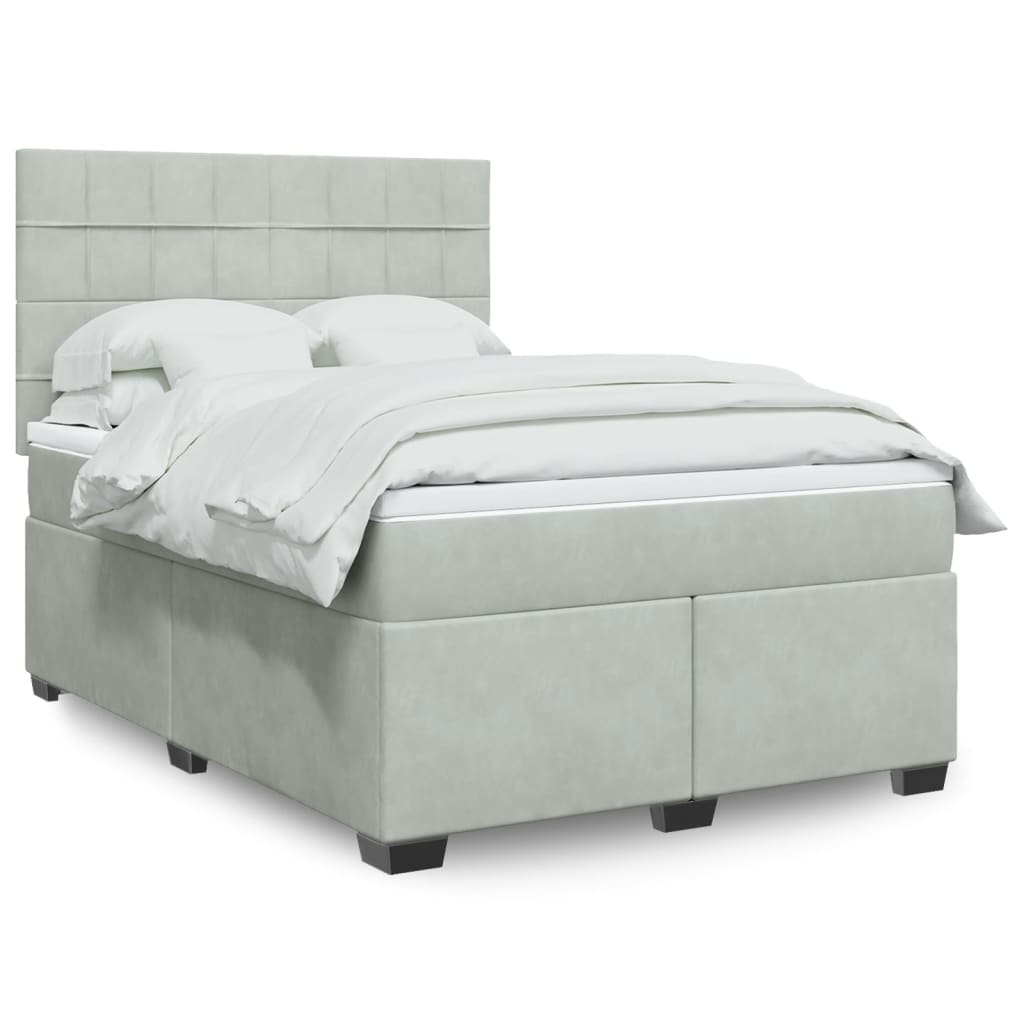 Κρεβάτι Boxspring με Στρώμα Ανοιχτό Γκρι 140x190 εκ. Βελούδινο - Pakobazaar