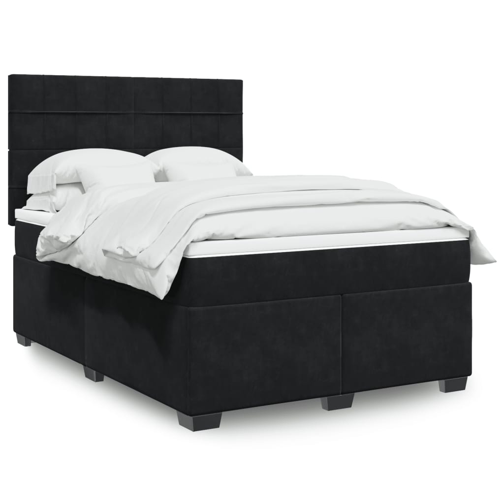 Κρεβάτι Boxspring με Στρώμα Μαύρο 140x190 εκ. Βελούδινο - Pakobazaar
